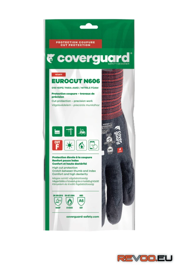 Eurocut N606 mikrohabosított nitril tenyerű vágásbiztos kesztyű Coverguard 1CUFF00 4.
