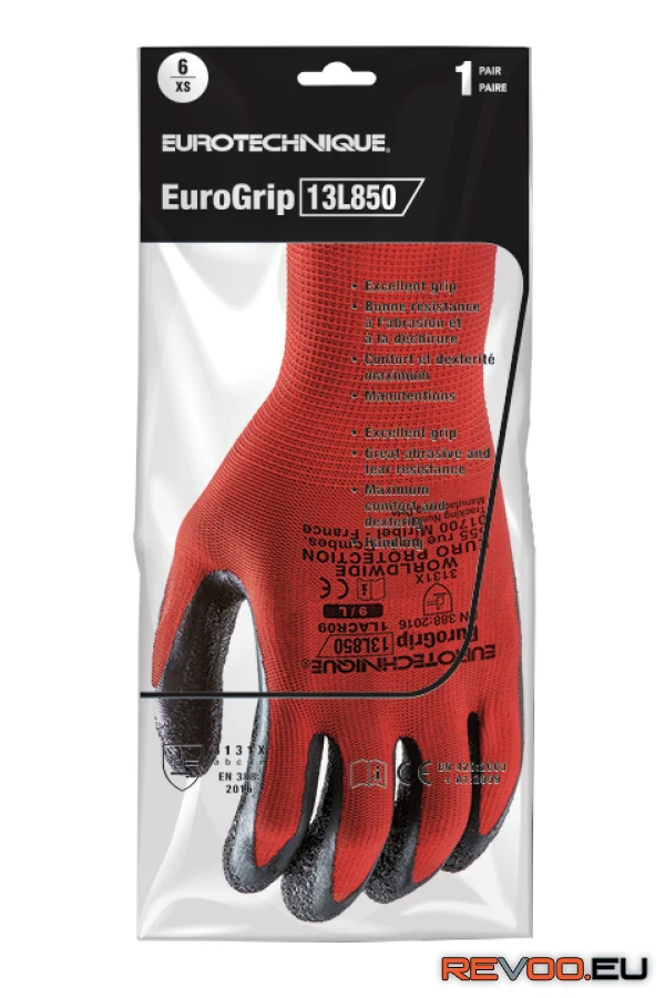 Eurogrip 13L850 tenyerén latex mártott kesztyű Eurotechnique 1LACR 3.
