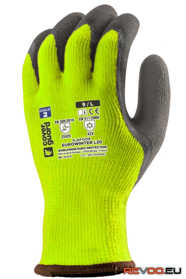 Eurowinter téli sárga kesztyű latex tenyér  Coverguard 1LAFO 1.