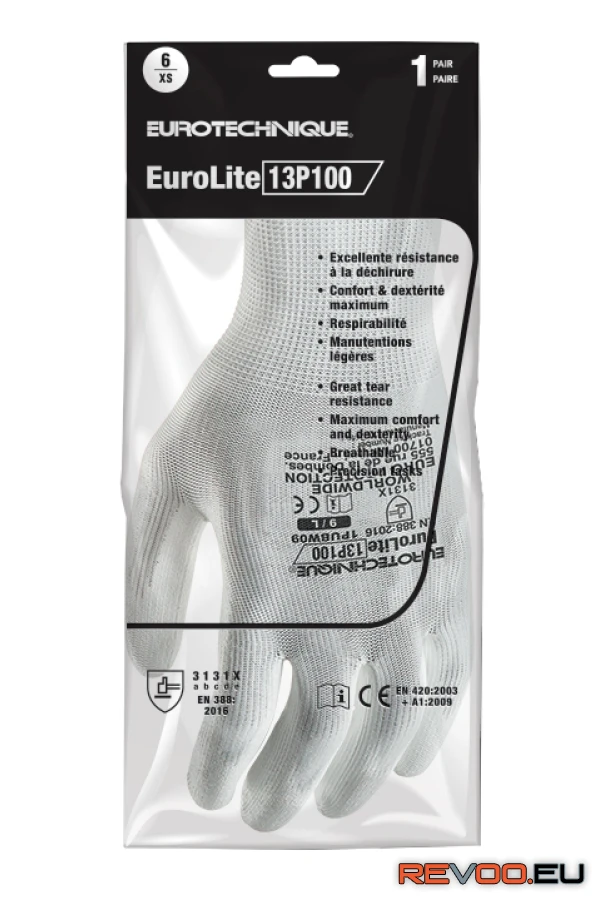 Eurolite 13P100 precíziós pes kesztyű PU tenyér  Coverguard 1PUBW 3.