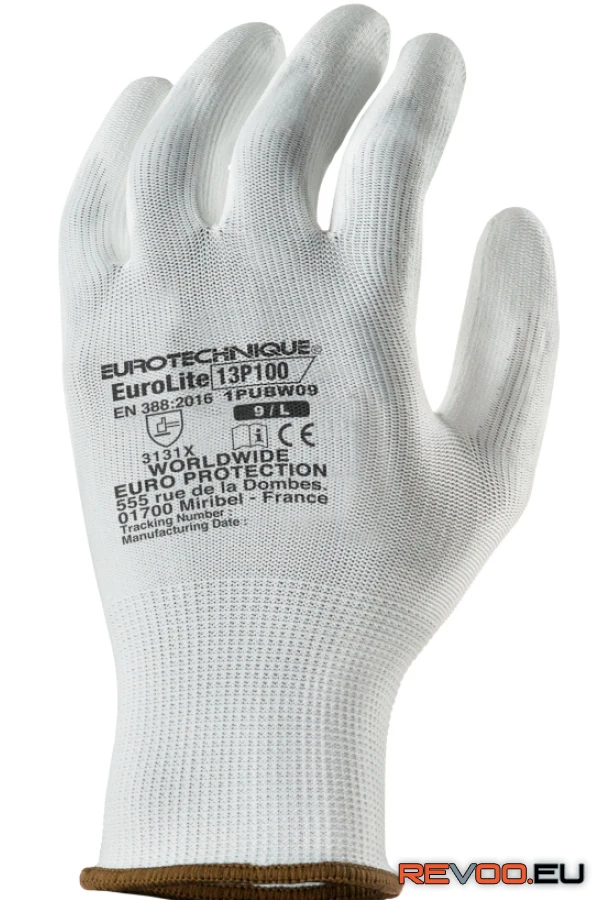 Eurolite 13P100 precíziós pes kesztyű PU tenyér  Coverguard 1PUBW 1.