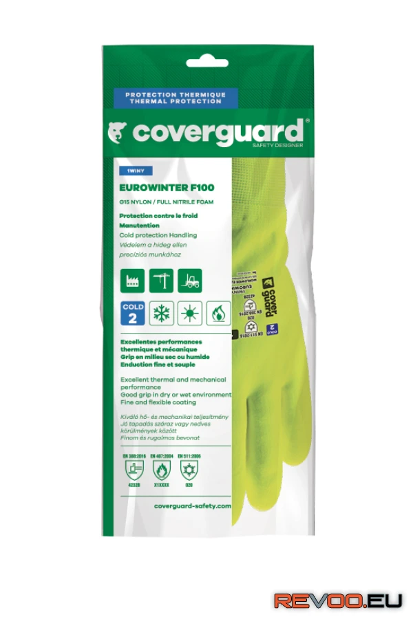 Eurowinter F200 sárga bélelt, habosított nitril mártott kesztyű Coverguard 1WINY0 3.