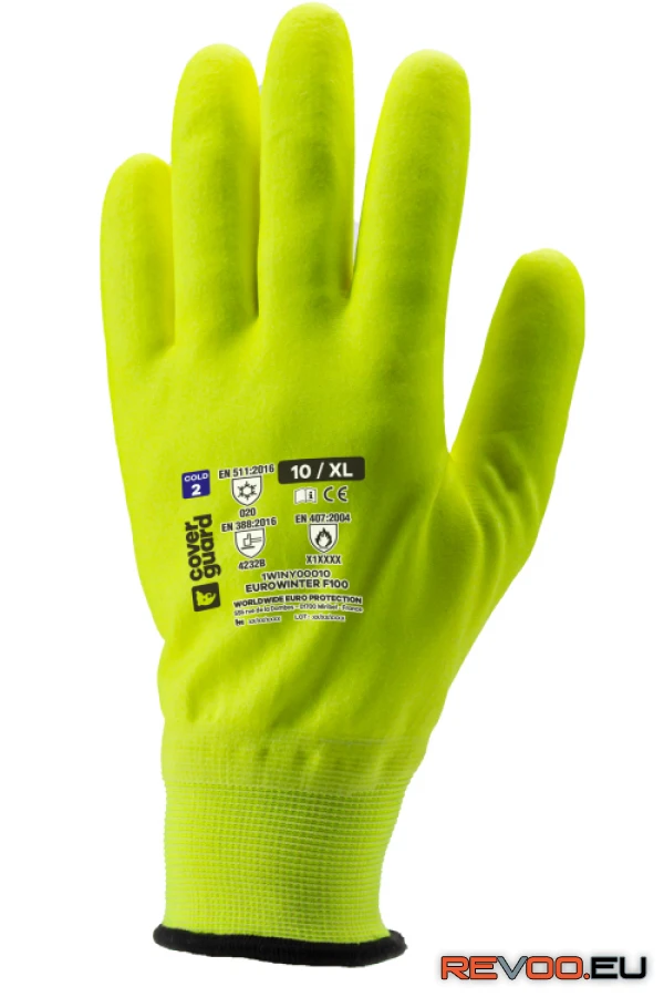 Eurowinter F200 sárga bélelt, habosított nitril mártott kesztyű Coverguard 1WINY0 1.