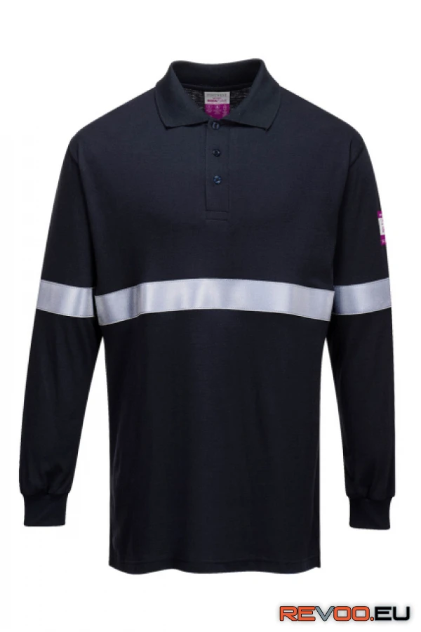 Lángálló, antisztatikus hosszú ujjú galléros póló, fényvisszaverő csíkkal Portwest FR03 1.