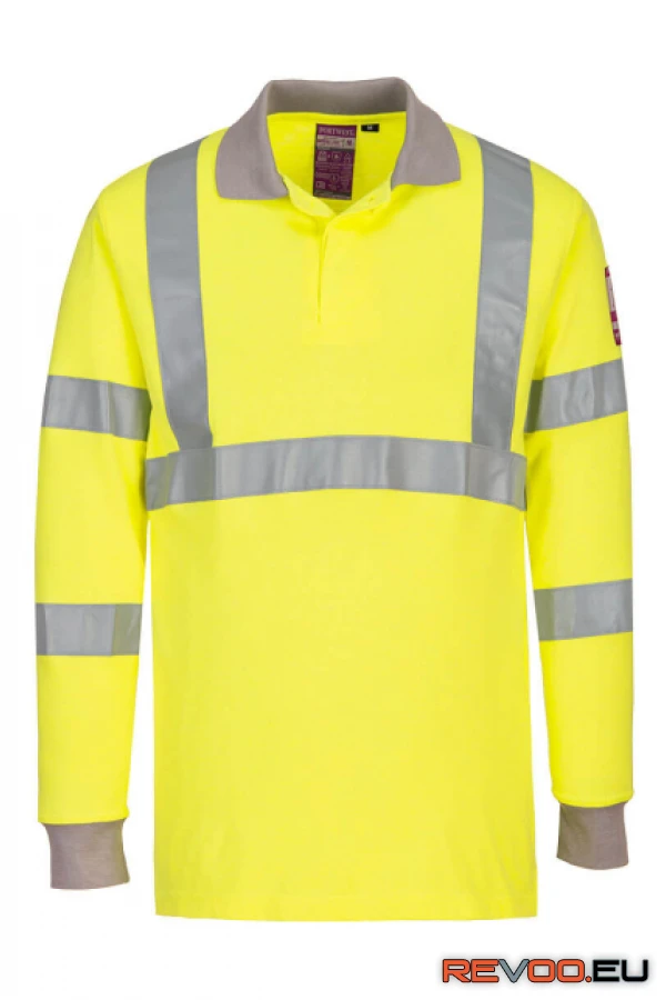 Lángálló, antisztatikus, láthatósági, hosszú ujjú galléros póló Portwest FR77 1.