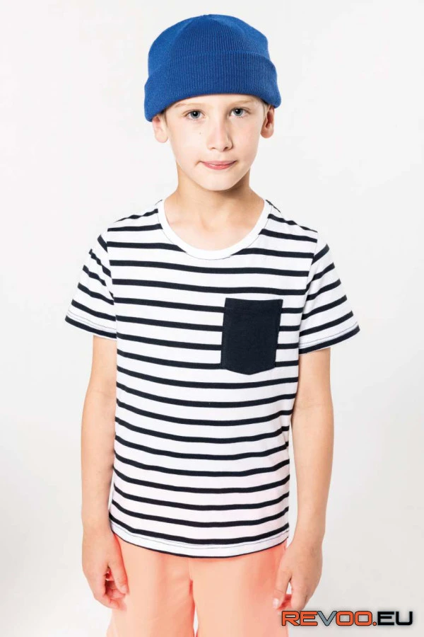 Csíkos rövid ujjú tengerész póló zsebbel Kariban KA379 1.