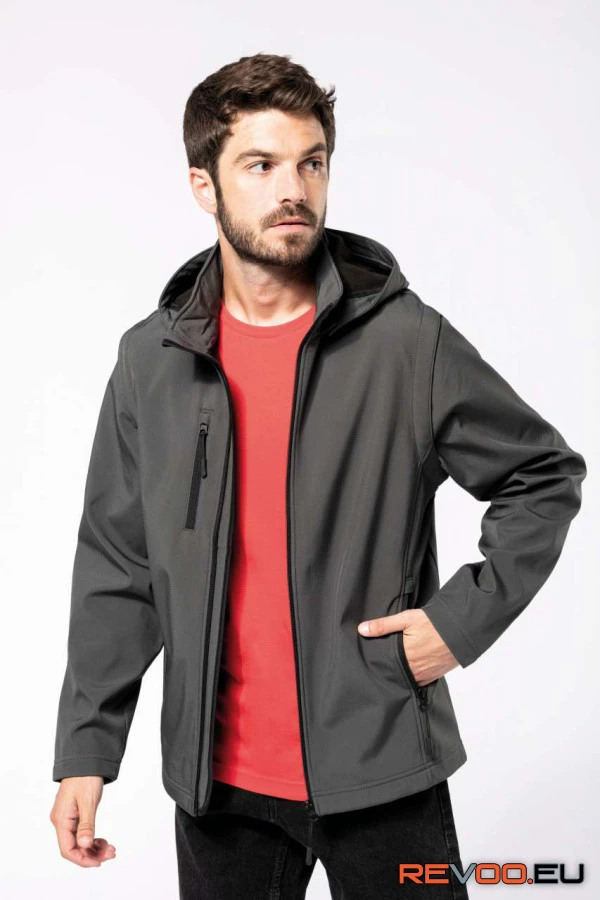 Uniszex 3 rétegű softshell kapucnis dzseki levehető ujjakkal Kariban KA422 4.