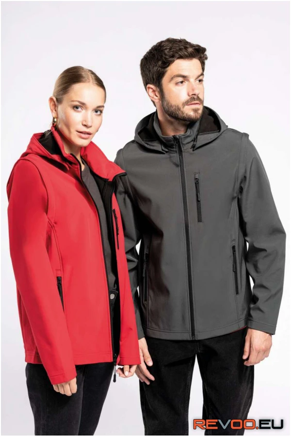 Uniszex 3 rétegű softshell kapucnis dzseki levehető ujjakkal Kariban KA422 1.