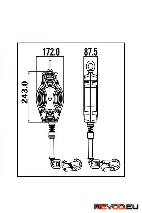 Helixon visszahúzható horganyzott acél drótkötél műanyag házban -függőleges-10m   Kratos KRA-FA2040210B 2.