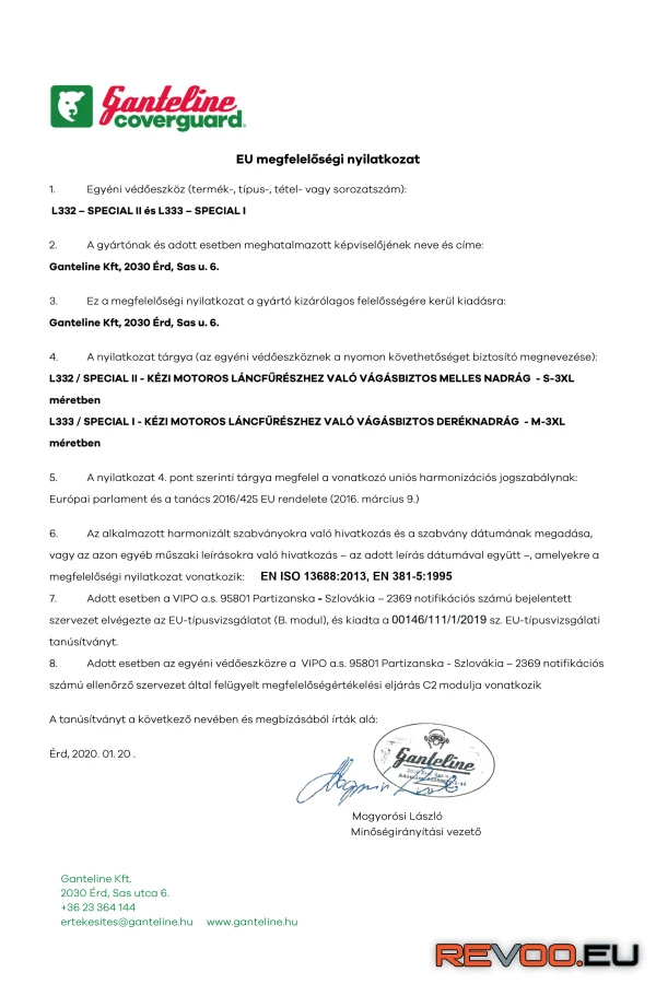 Vágásbiztos deréknadrág Coverguard L333 2.