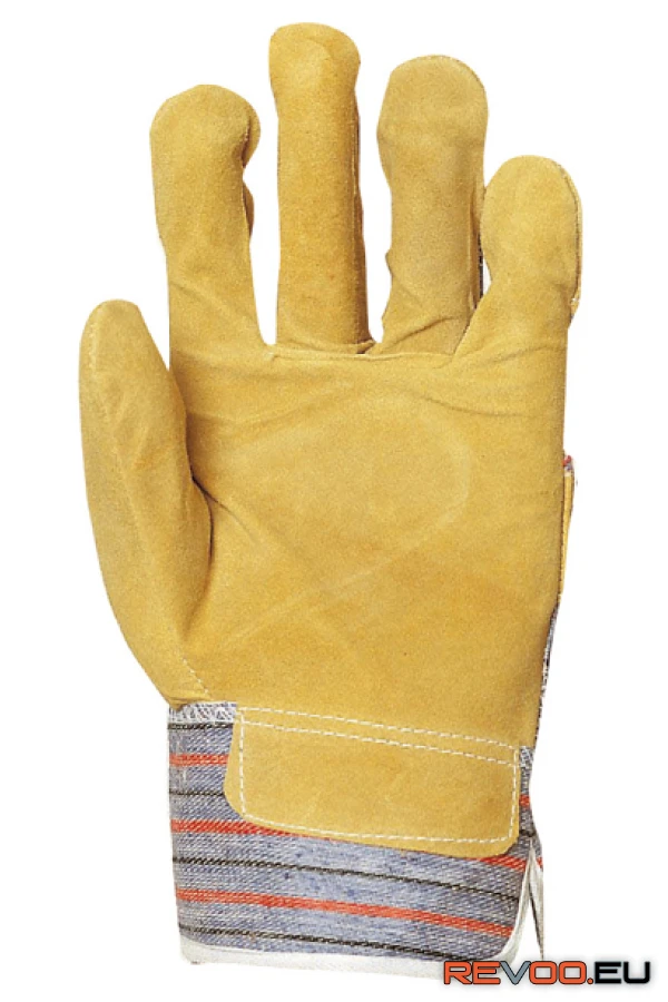 Bőrkesztyű, sárga marhahasíték/csíkos vászon, tenyérbélés Euro Protection MO204 2.