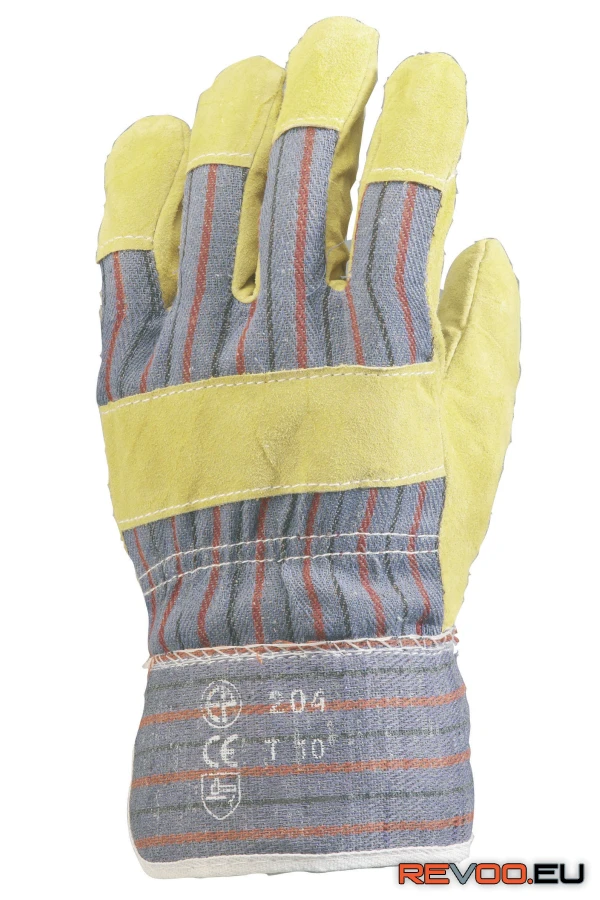 Bőrkesztyű, sárga marhahasíték/csíkos vászon, tenyérbélés Euro Protection MO204 1.