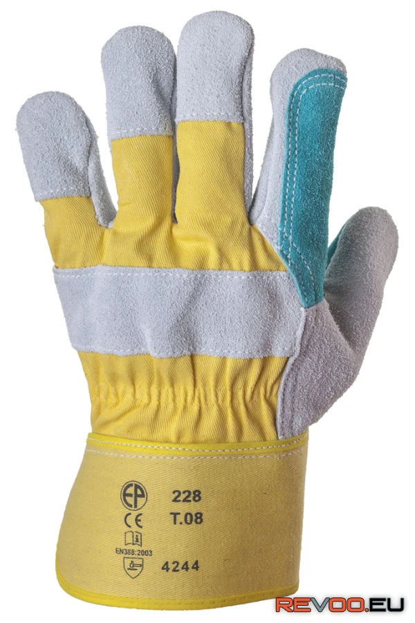 Bőrkesztyű, dupla hasítékbőr tenyér/sárga vászon Euro Protection MO230 1.