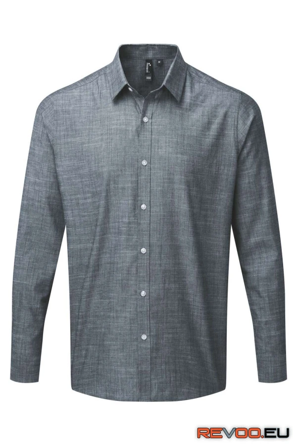 Férfi Slub Chambray hosszú ujjú pamut ing Premier PR245 1.