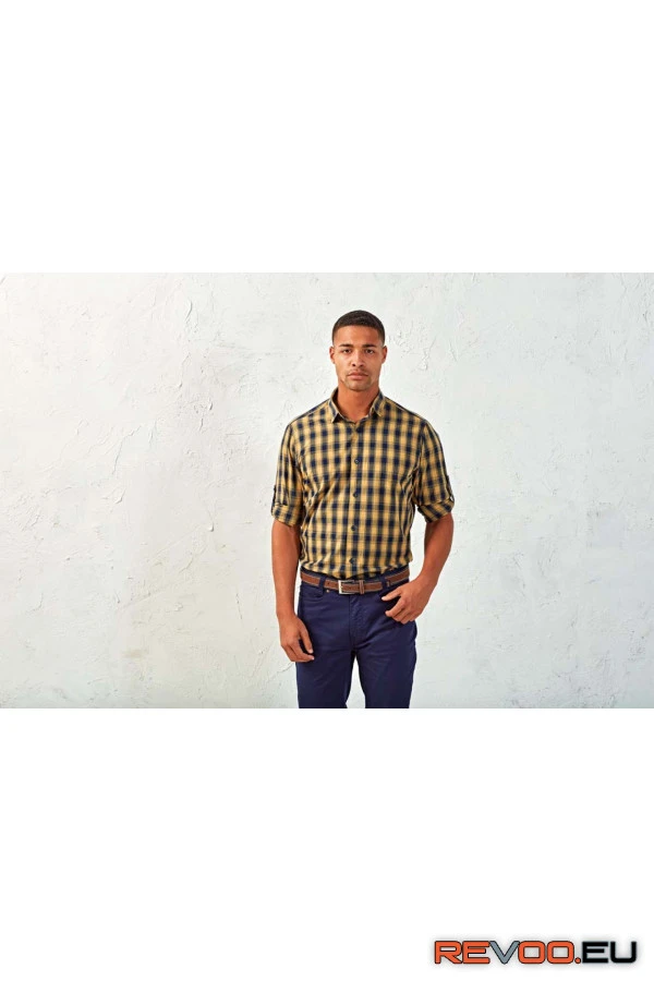 Mulligan check férfi hosszú ujjú pamut ing Premier PR250 3.