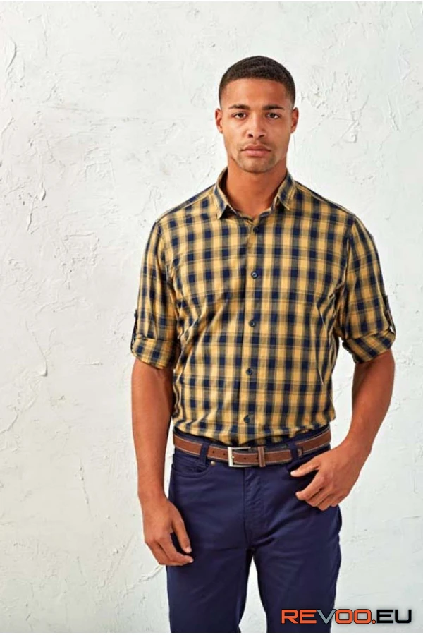 Mulligan check férfi hosszú ujjú pamut ing Premier PR250 1.