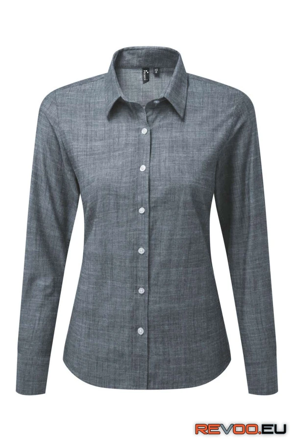 Női pamut Slub Chambray hosszú ujjú ing Premier PR345 1.