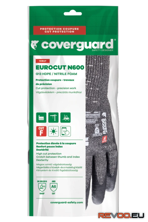 Eurocut N600 tenyerű mikrohabosított nitril vágásbiztos kesztyű   Coverguard 1CRUF0 3.