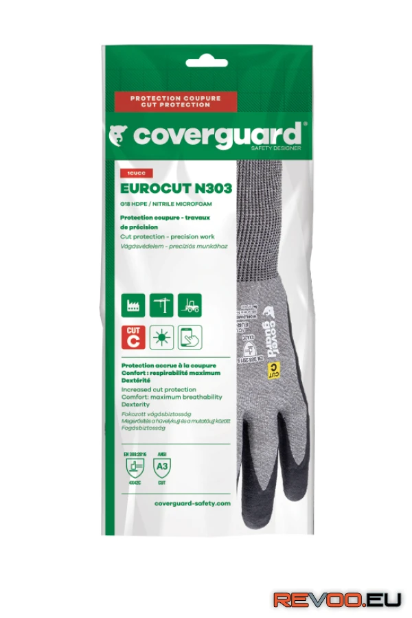 Eurocut N303 mikrohabosított nitril tenyér 18g vágásbiztos kesztyű   Coverguard 1CUCC00 2.