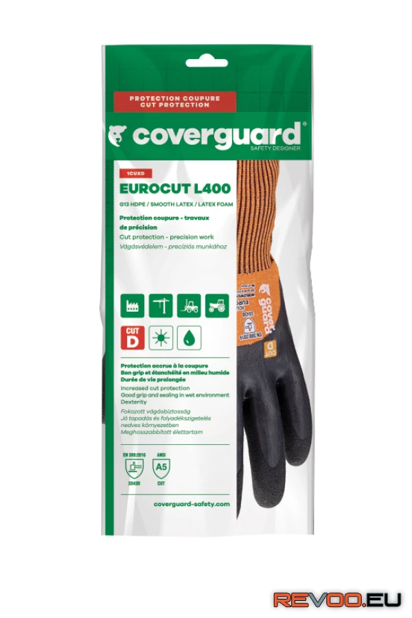 Eurocut L400 ökölcsontig mártott latex vágásbiztos kesztyű   Coverguard 1CUXD00 2.